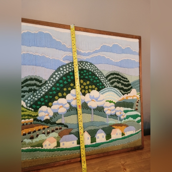 Vintage Longstitch Needlepoint/Crewel Embroidery "In The Happy Valley" Framed - Picture 3 of 7